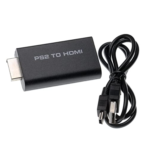 vhbw HDMI Adapter kompatibel mit Sony PlayStation 2 Spielekonsole auf HDMI Monitor/HDTV Konverter + 3,5mm Audiobuchse inkl. USB Kabel - schwarz von vhbw