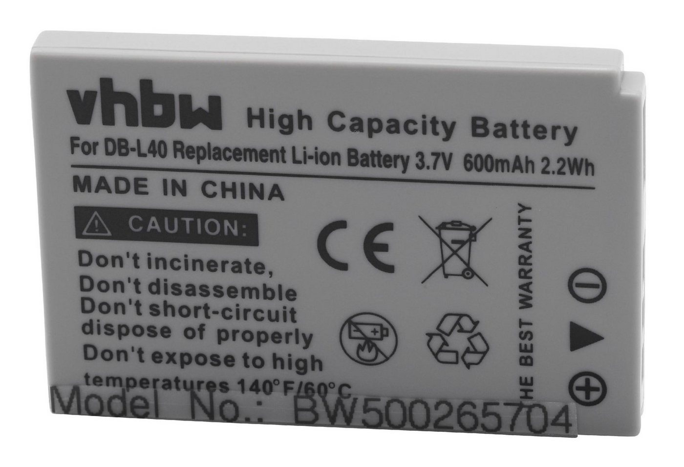 vhbw Kamera-Akku Ersatz für Baugleiche Originalteilebezeichnung Sanyo DB-L40, DB-L40AU für Kamera / Camcorder Digital (600mAh, 3,7V, Li-Ion) 600 mAh von vhbw