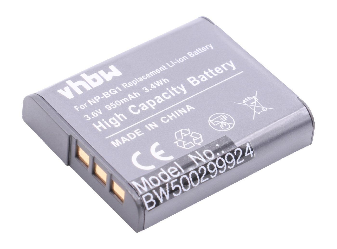 vhbw Kamera-Akku passend für Kompatibel mit Sony Cybershot DSC-W215, DSC-W220, DSC-W230, DSC-W270, DSC-W275, DSC-W290 Kamera / Foto Kompakt (950mAh, 3,6V, Li-Ion) 950 mAh von vhbw