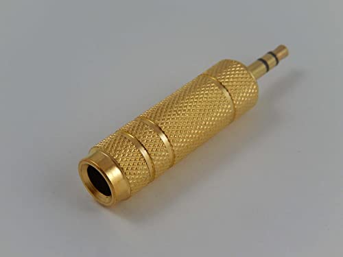 vhbw Klinke Stereo-Adapter von 6,35 mm Buchse auf 3,5 mm Klinkenstecker für Headsets, Mikrofone, Kopfhörer - Metall, Gold von vhbw