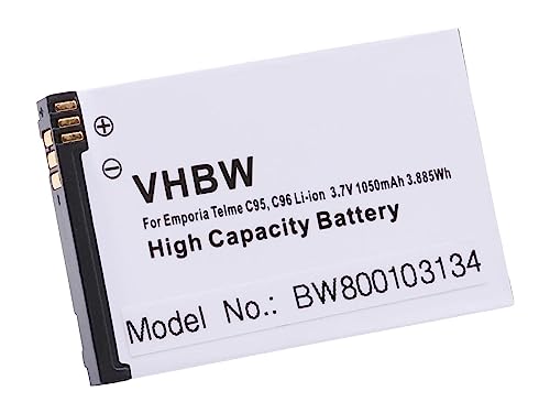 vhbw Li-Ion Akku 1050mAh (3.7V) kompatibel mit Seniorentelefon, Handy Emporia Telme C95, C96, C100, C110, C115, C135 Ersatz für AK-C115, BAT-C110. von vhbw