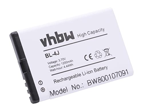 vhbw Li-Ion Akku 1200mAh (3.7V) kompatibel mit Handy Telefon Smartphone BEA-FON S35i, S40, SL200, SL200_EU001, SL205, SL205EU_001BS Ersatz für BL-4J. von vhbw