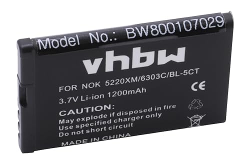 vhbw Li-Ion Akku 1200mAh (3.7V) kompatibel mit Smartphone, Telefon, Handy Nokia 5220, 5220 XpressMusic, 5630 XpressMusic, 6303, 6303 Classic Ersatz für BL-5CT. von vhbw