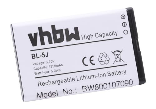 vhbw Li-Ion Akku 1350mAh (3.7V) kompatibel mit Handy Telefon Smartphone Nokia N900, Rock, X1-01, X6 Ersatz für BL-5J. von vhbw
