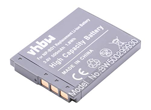 vhbw Li-Ion Akku 500mAh (3.6V) kompatibel mit Kamera Sony Cybershot DSC-T2, DSC-T70, DSC-T77, DSC-T90, DSC-T200 Ersatz für NP-BD1, NP-FD1. von vhbw