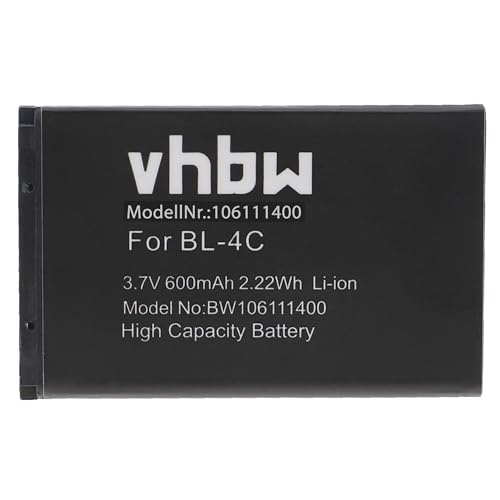 vhbw Li-Ion Akku 600mAh (3.7V) kompatibel mit Handy Telefon Smartphone Nokia 108 Dual SIM Ersatz für BBA-07, BK-BL-4C. von vhbw