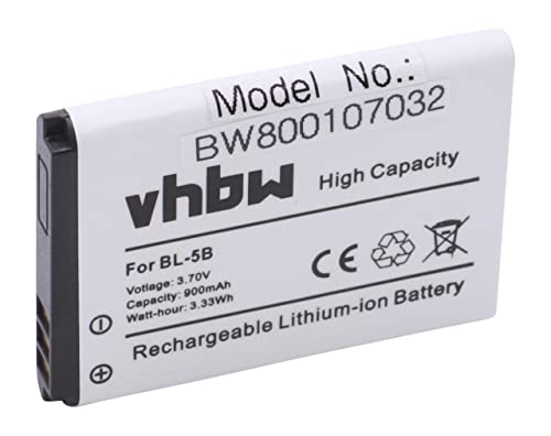 vhbw Li-Ion Akku 900mAh (3.7V) kompatibel mit Smartphone, Telefon, Handy MINOX DCC 5.1 Ersatz für Nokia BL-5B. von vhbw