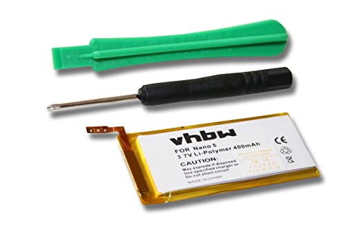 vhbw Li-Polymer Akku 400mAh (3.7V) kompatibel mit MP3 Player Ipod Nano 5 A1320 Ersatz für Apple 616-0467. von vhbw