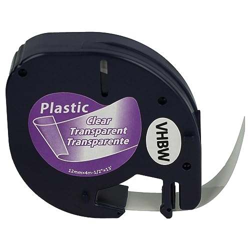 vhbw Schriftband-Kassette Plastik kompatibel mit Dymo LetraTag XM, QX50, Plus LT-100H, XR Etiketten-Drucker 12mm Schwarz auf Transparent, Kunststoff von vhbw