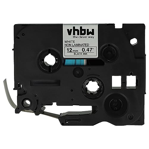vhbw Schriftband-Kassette kompatibel mit Brother P-Touch D400, D400VP, D450, D210VP, D215e Etiketten-Drucker 12mm Schwarz auf Weiß, Kunststoff von vhbw
