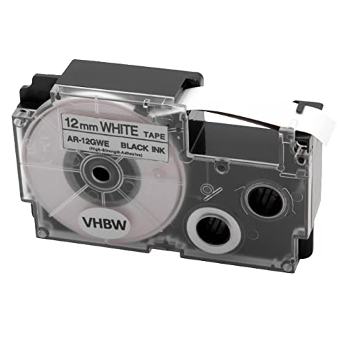 vhbw Schriftband-Kassette kompatibel mit Casio KL-C500, KL-8200, KL-820, KL-P1000, KL-HD1, KL-G2 Etiketten-Drucker 12mm Schwarz auf Weiß von vhbw