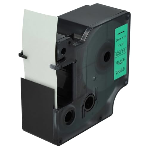 vhbw Schriftband-Kassette kompatibel mit Dymo LabelWriter Duo, Duo 400, Duo 450 Etiketten-Drucker 24mm Schwarz auf Grün von vhbw