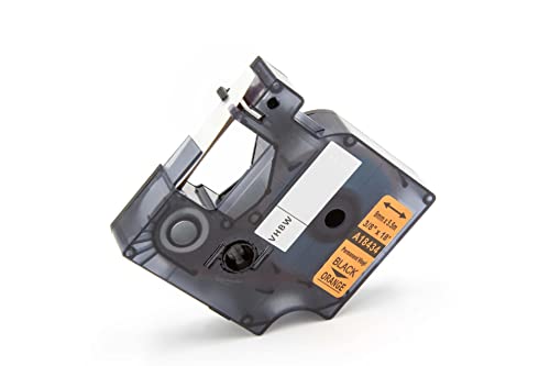 vhbw Schriftband-Kassette kompatibel mit Dymo Rhino 4200, 5000, 5200, 6000, 1000, 3000 Etiketten-Drucker 9mm Schwarz auf Orange, Vinyl von vhbw