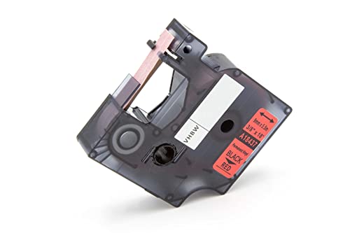 vhbw Schriftband-Kassette kompatibel mit Dymo Rhino 4200, 5000, 5200, 6000, 1000, 3000 Etiketten-Drucker 9mm Schwarz auf Rot, Vinyl von vhbw