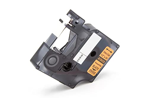 vhbw Schriftband-Kassette kompatibel mit Dymo Rhino 6000, 5000, 5200, 4200, 3000, 1000 Etiketten-Drucker 12mm Schwarz auf Orange, Vinyl von vhbw