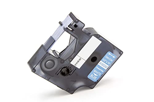 vhbw Schriftband-Kassette kompatibel mit Dymo Rhino 6000, 5000, 5200, 4200, 3000, 1000 Etiketten-Drucker 12mm Weiß auf Blau, Vinyl von vhbw