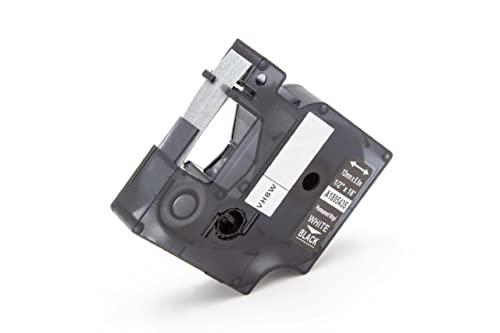 vhbw Schriftband-Kassette kompatibel mit Dymo Rhino 6000, 5000, 5200, 4200, 3000, 1000 Etiketten-Drucker 12mm Weiß auf Schwarz, Vinyl von vhbw