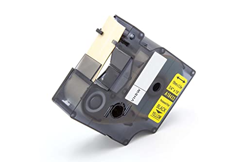 vhbw Schriftband-Kassette kompatibel mit Dymo Rhino 6000, 5000, 5200, 4200, 3000, 1000 Etiketten-Drucker 19mm Schwarz auf Gelb, Vinyl von vhbw