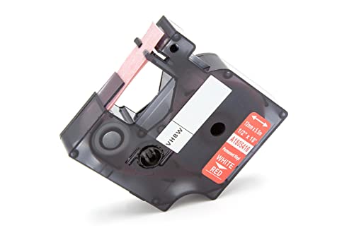 vhbw Schriftband-Kassette kompatibel mit Dymo RhinoPro 3000, 5000, 6000, ILP 219 Etiketten-Drucker 12mm Weiß auf Rot, Vinyl von vhbw