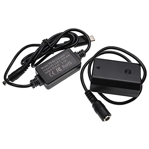 vhbw USB Netzteil kompatibel mit Sony Alpha 7c, 7 IV, 1, 7R IIIA, 6700 Kamera, Digitalkamera + DC Kuppler (Ersatz für Sony NP-FZ100), 2m von vhbw