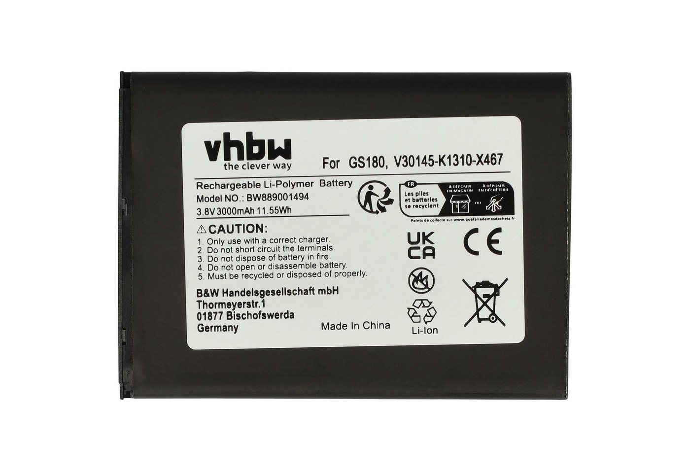 vhbw passend für Gigaset GS180 Smartphone / Mobilfunk (3000 mAh, 3,8 V, Smartphone-Akku Li-Polymer 3000 mAh von vhbw