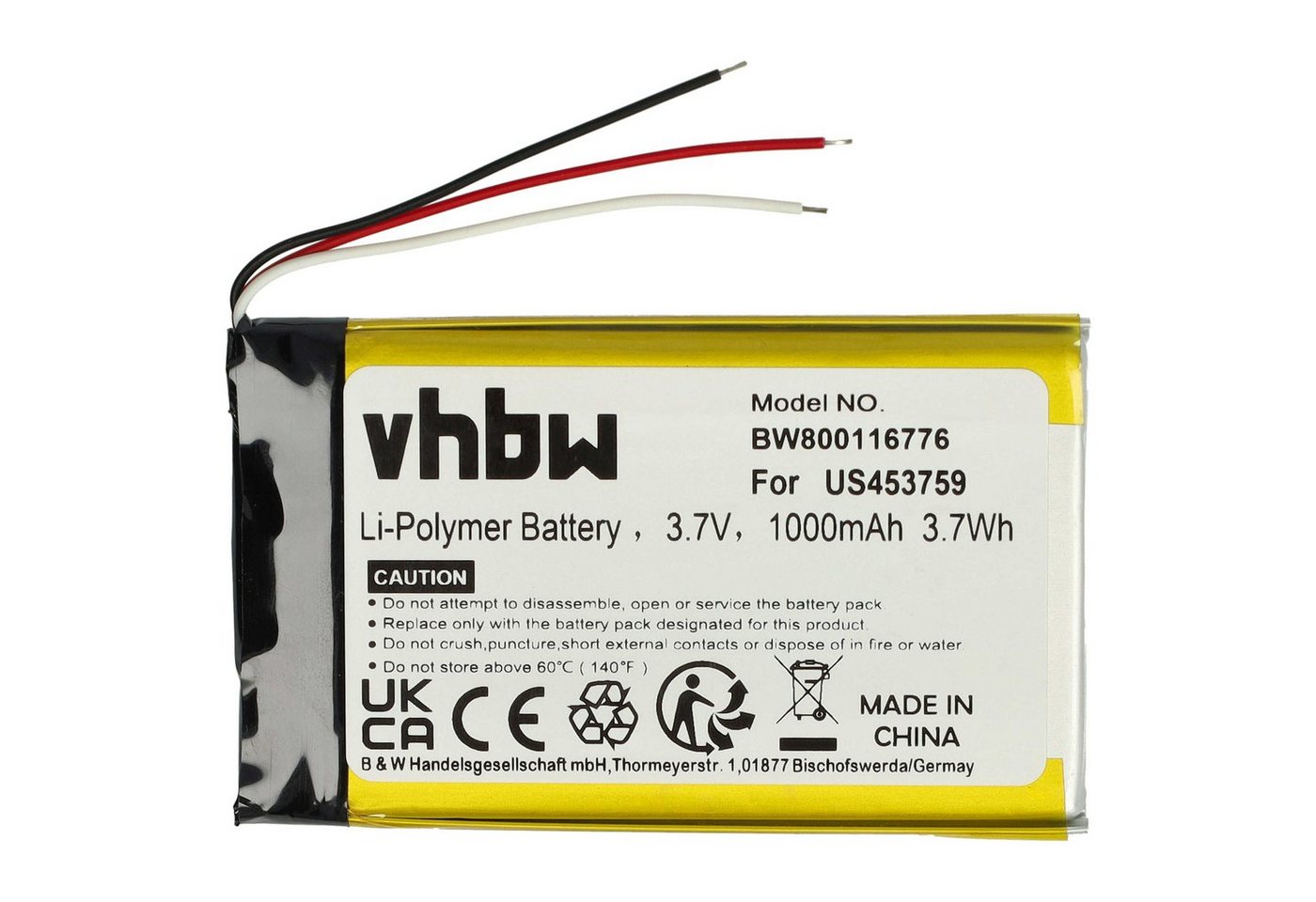vhbw passend für Sony Walkman NWZ-ZX1 (1000 mAh, 3,7 V, Li-Polymer) Akku Li-Polymer 1000 mAh von vhbw