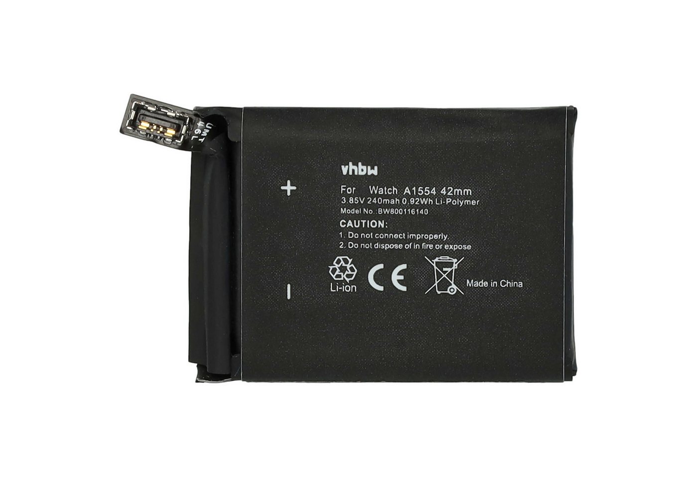 vhbw passend für Apple Watch A1554 42mm 1.Generation, MJ3N2LL/A Smartwatch Akku Li-Polymer 240 mAh von vhbw
