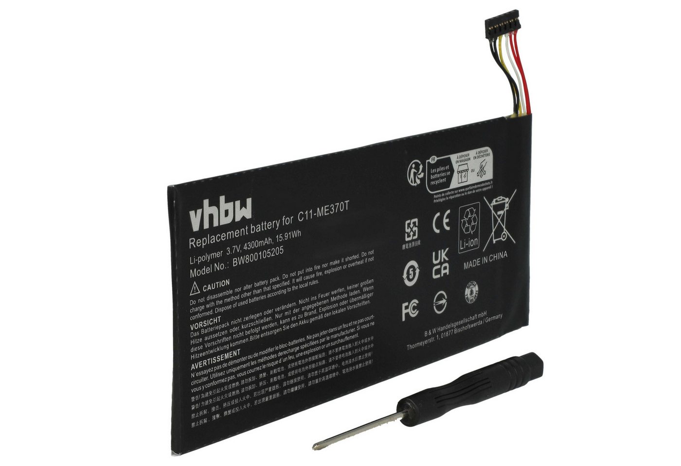 vhbw passend für Asus Memo Pad Smart 10.1, ME301T-A1, ME301T 16GB, ME301T, Tablet-Akku Li-Polymer 4300 mAh von vhbw