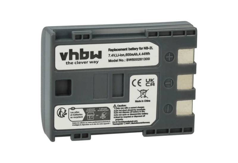 vhbw kompatibel mit Canon Legria HF R16, DC310, HF R106 HD, DC320, DC330, Kamera-Akku Li-Ion 600 mAh (7,2 V) von vhbw