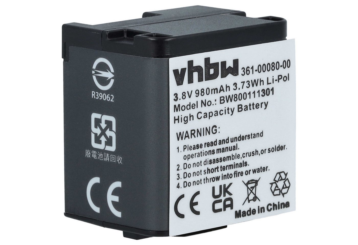 vhbw Ersatz für Garmin 010-01363-10, 010-12256-01, 361-00080-00, Kamera-Akku Li-Polymer 980 mAh von vhbw