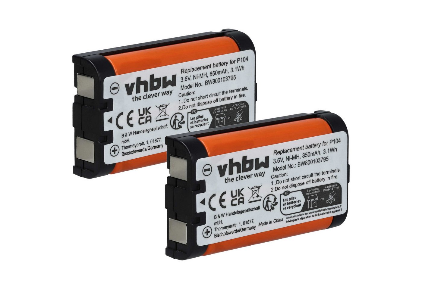 vhbw passend für Panasonic KX-TG236, KX-TG2386, KX-TG2386B, KX-TG2388, Akku 850 mAh von vhbw