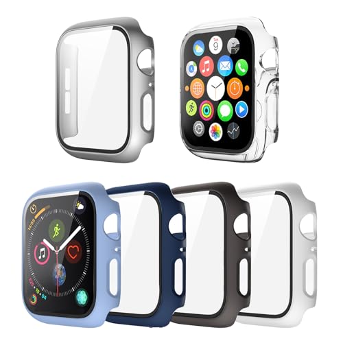 vicihoho 6-Stück Schutzhülle Hard Hülle Kompatibel mit Apple Watch Series 6/5/4/SE 40mm, 9H Härte HD Klar, iWatch Kratzfestes Hard PC Voller Schutz(Transparent+Silber+Weiß+Schwarz+Dunkelblau+Hellblau) von vicihoho