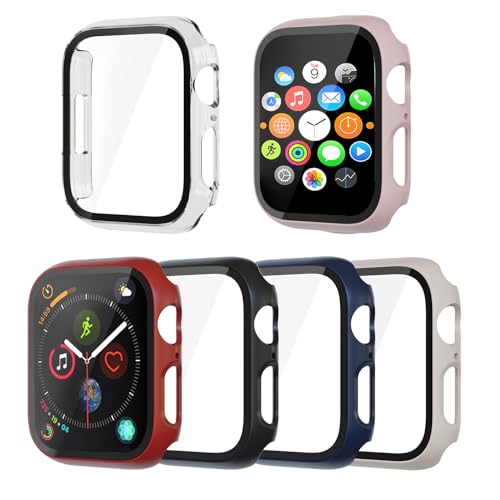 vicihoho 6-Stück Schutzhülle Hard Hülle Kompatibel mit Apple Watch Series 9/8/7 41mm, 9H Härte, HD Klar, iWatch Kratzfestes Hard PC Voller Schutz(Transparent&Sternenlicht&Blau&Schwarz&Rosa&Rot) von vicihoho