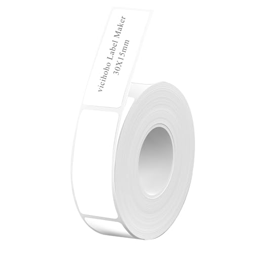 vicihoho 180pcs Thermo Etiketten Selbstklebend, 15 x 30mm Etikettenhersteller-Band, Angepasstes Etikettendruckpapier für Bluetooth Tag Drucker, Wasserfeste Etikettenband für Zuhause Büro Schule (Weiß) von vicihoho