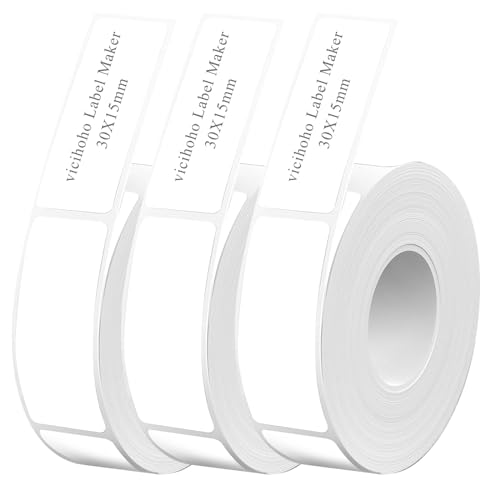 vicihoho 540pcs Thermo Etiketten Selbstklebend, 15 x 30mm Etikettenhersteller-Band, Angepasstes Etikettendruckpapier für Bluetooth Tag Drucker, Wasserfeste Etiketten für Zuhause, Büro etikettenbänder von vicihoho