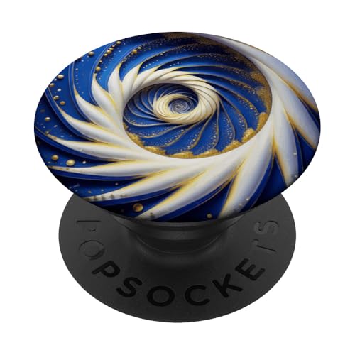 Abstrakte geometrische Fibonacci-Spirale in Blau, Gold und Weiß PopSockets Klebender PopGrip von vickybragomitchell