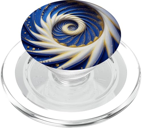 Abstrakte geometrische Fibonacci-Spirale in Blau, Gold und Weiß PopSockets PopGrip für MagSafe von vickybragomitchell