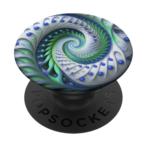 Blau Grün Weiß Fibonacci Spirale PopSockets Klebender PopGrip von vickybragomitchell