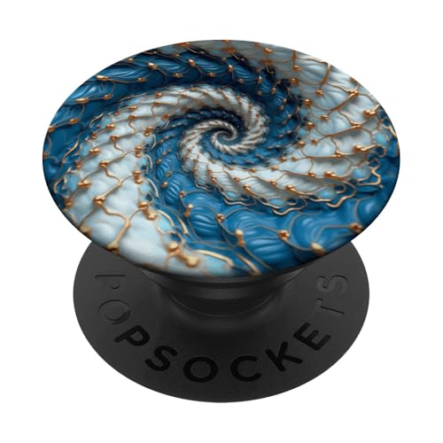 Heilige Geometrie Fibonacci Spirale in Blau, Gold und Weiß PopSockets Klebender PopGrip von vickybragomitchell