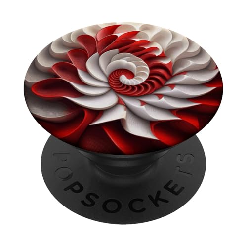 Rote und weiße Fibonacci-Spirale mit Blumenmuster PopSockets Klebender PopGrip von vickybragomitchell