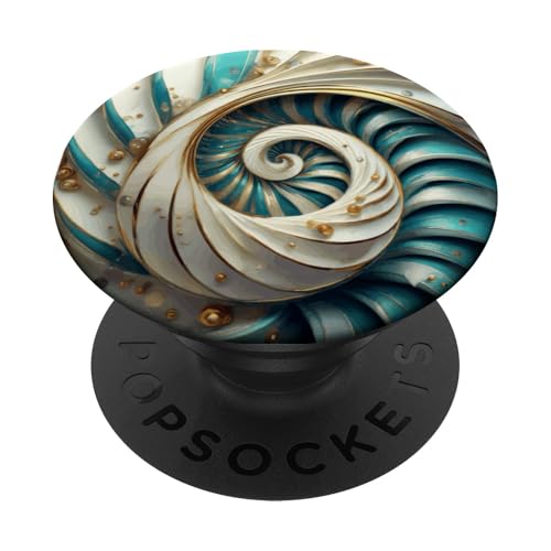 Türkis Gold Weiß Fibonacci Spirale PopSockets Klebender PopGrip von vickybragomitchell