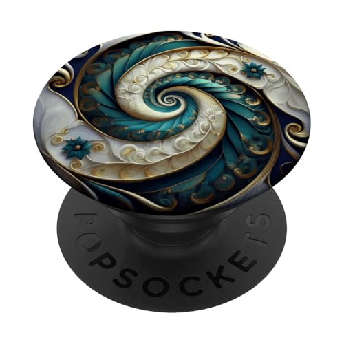 Türkis Weißgold Fibonacci Spirale PopSockets Klebender PopGrip von vickybragomitchell