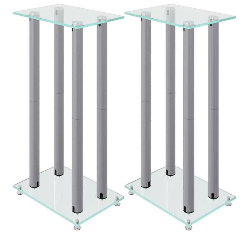 vidaXL Lautsprecherständer Lautsprecher-Ständer 2 Stk. Silbern Hartglas 4 Säulen von vidaXL
