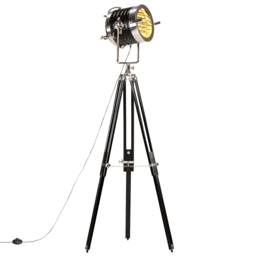vidaXL Mangoholz Massiv Stativlampe Höhenverstellbar Vintage Retro Standleuchte Stehlampe Stehleuchte Standlampe Lampe Leuchte Schwarz 171cm von vidaXL