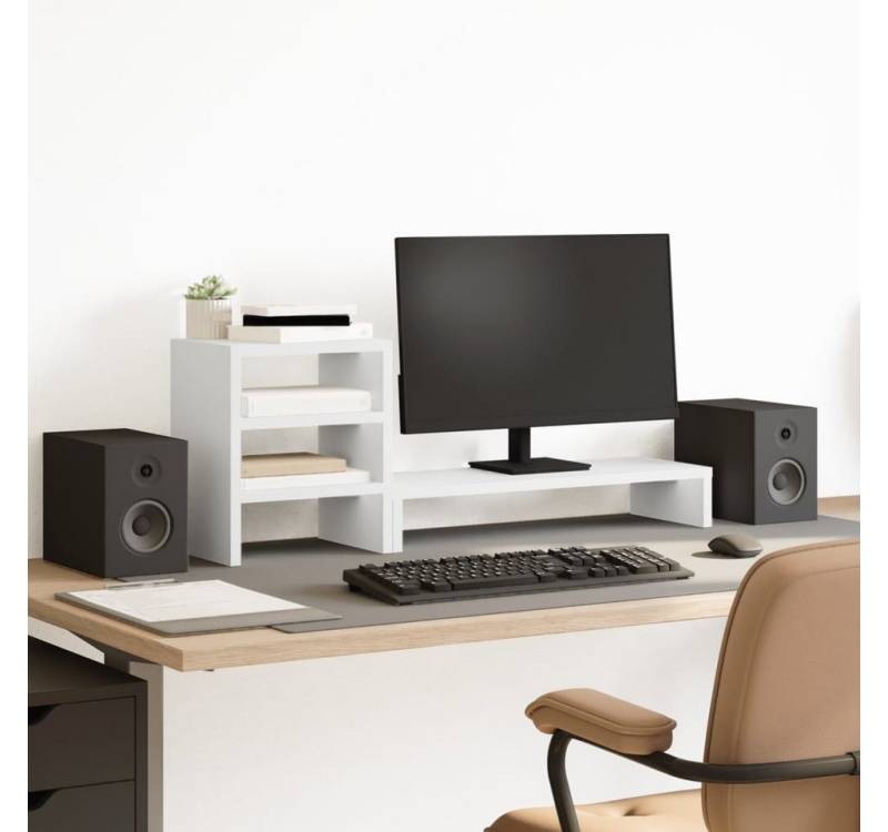 vidaXL Monitorständer, (Monitorständer mit Schreibtisch-Organizer Weiß Holzwerkstoff) von vidaXL