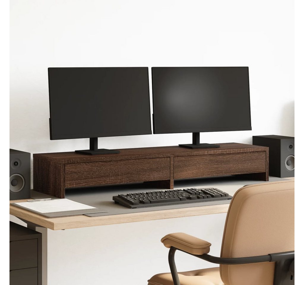 vidaXL Monitorständer, (Monitorständer mit Schubladen Eichen-Optik 100x27x15 cm) von vidaXL