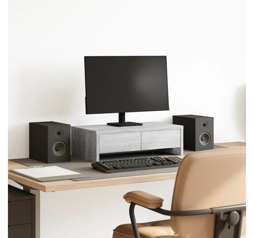 vidaXL Monitorständer, (Monitorständer mit Schubladen Grau Sonoma 50x27x15 cm) von vidaXL