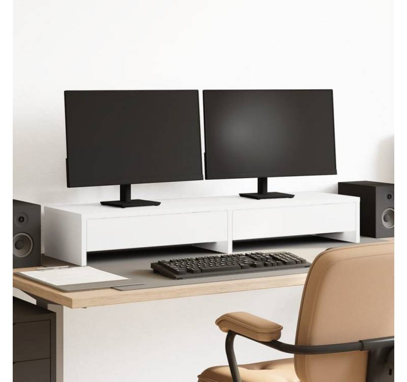 vidaXL Monitorständer, (Monitorständer mit Schubladen Weiß 100x27x15 cm Holzwerkstoff) von vidaXL