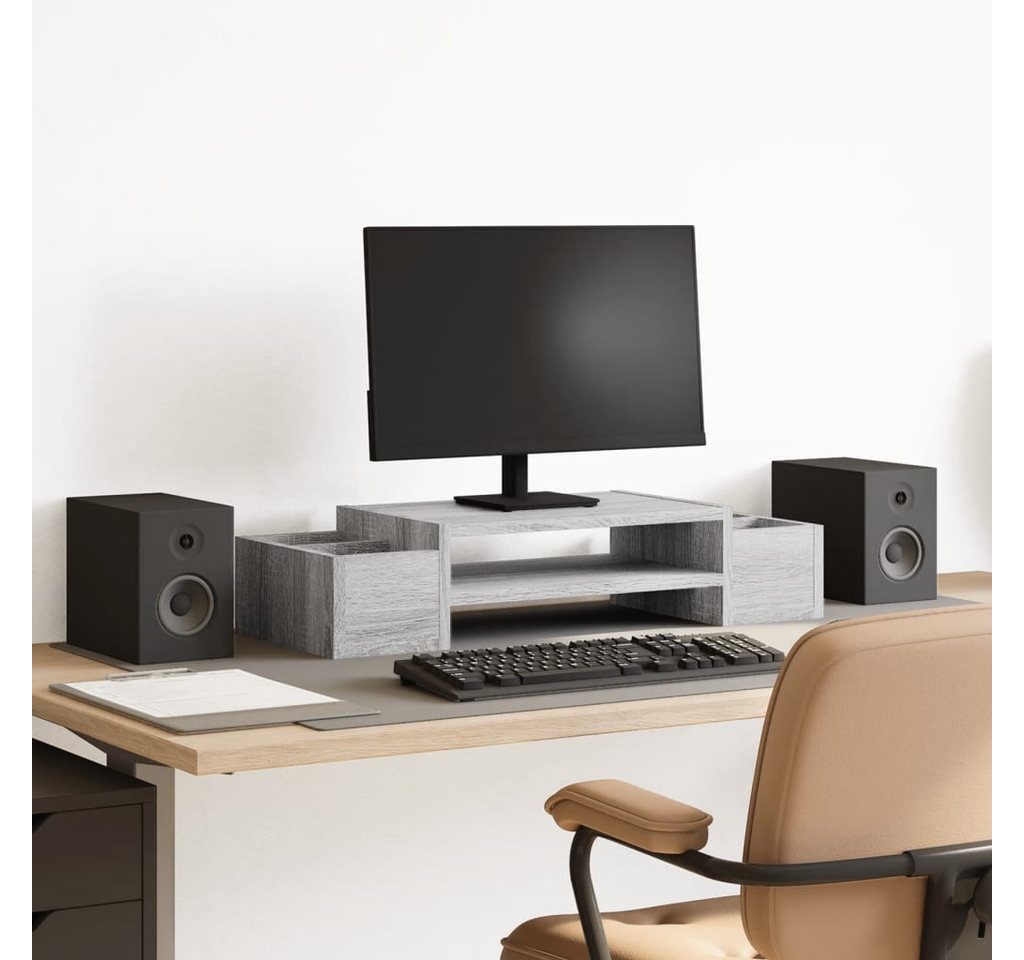 vidaXL Monitorständer, (Monitorständer mit Stauraum Grau Sonoma 70x27x15 Holzwerkstoff) von vidaXL