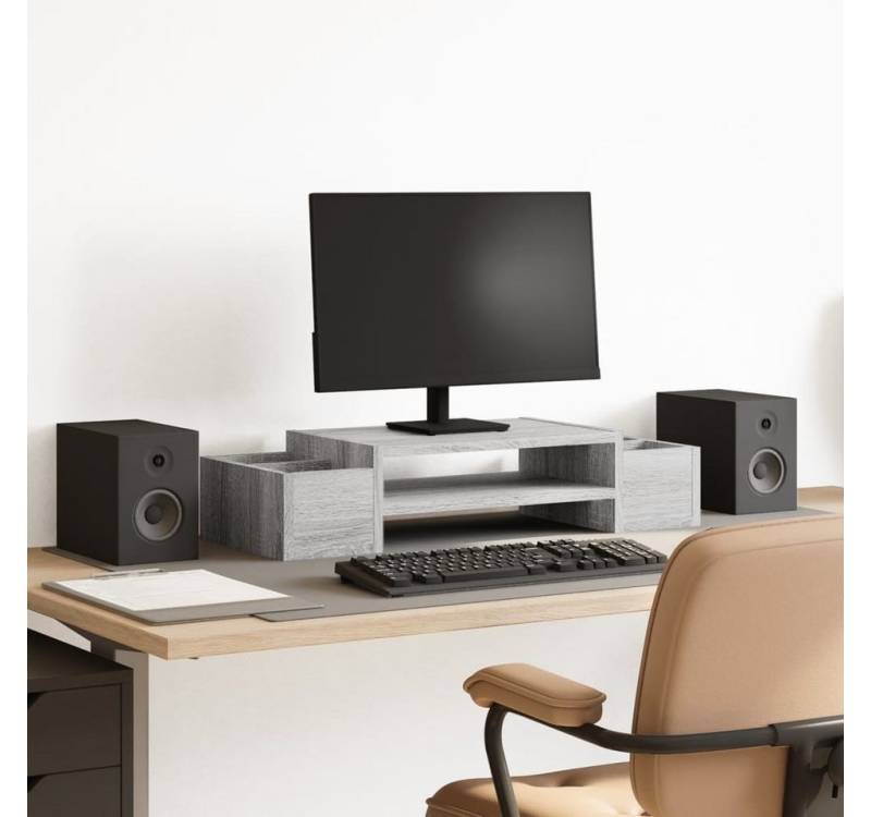 vidaXL Monitorständer, (Monitorständer mit Stauraum Grau Sonoma 70x27x15 Holzwerkstoff) von vidaXL